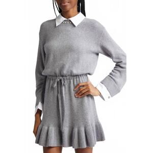 Cinq a Sept Kiana Pearl Necklace Long Sleeve Sweater Dress Heather Grey XS